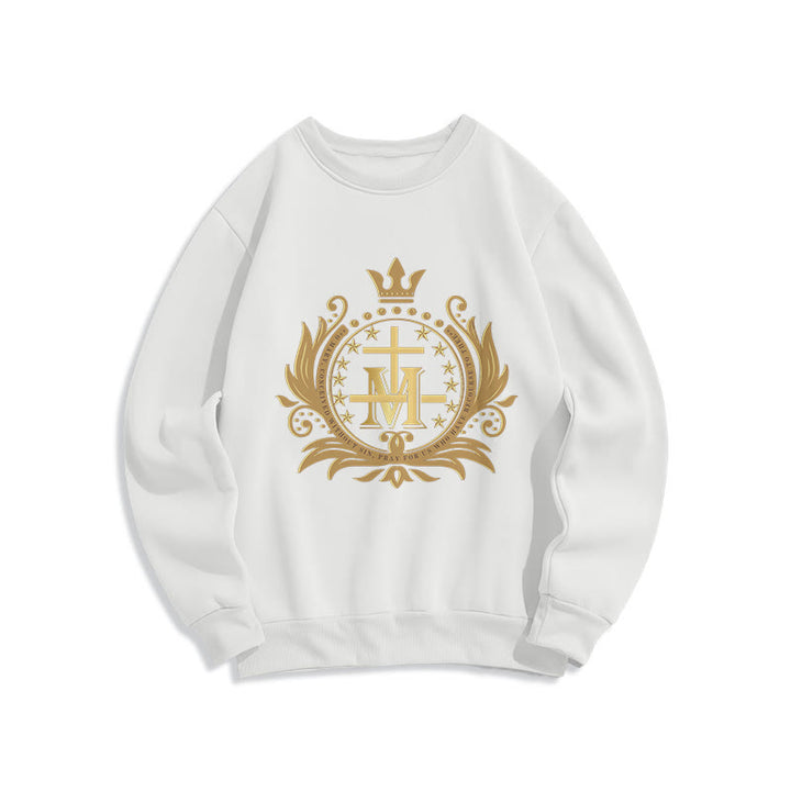 Classic Style Crowned Cross Virgin Mary Fleece Lined Polyester Sweatshirt