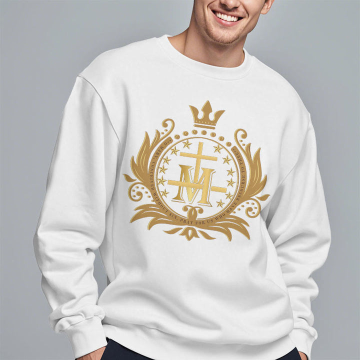 Classic Style Crowned Cross Virgin Mary Fleece Lined Polyester Sweatshirt