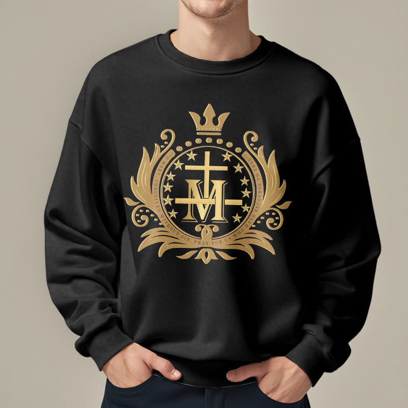 Classic Style Crowned Cross Virgin Mary Fleece Lined Polyester Sweatshirt