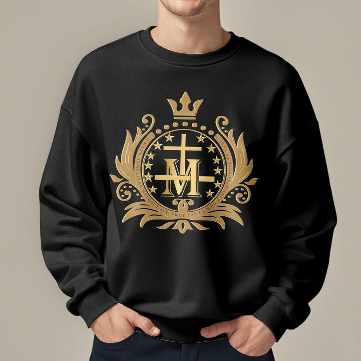 Classic Style Crowned Cross Virgin Mary Fleece Lined Polyester Sweatshirt