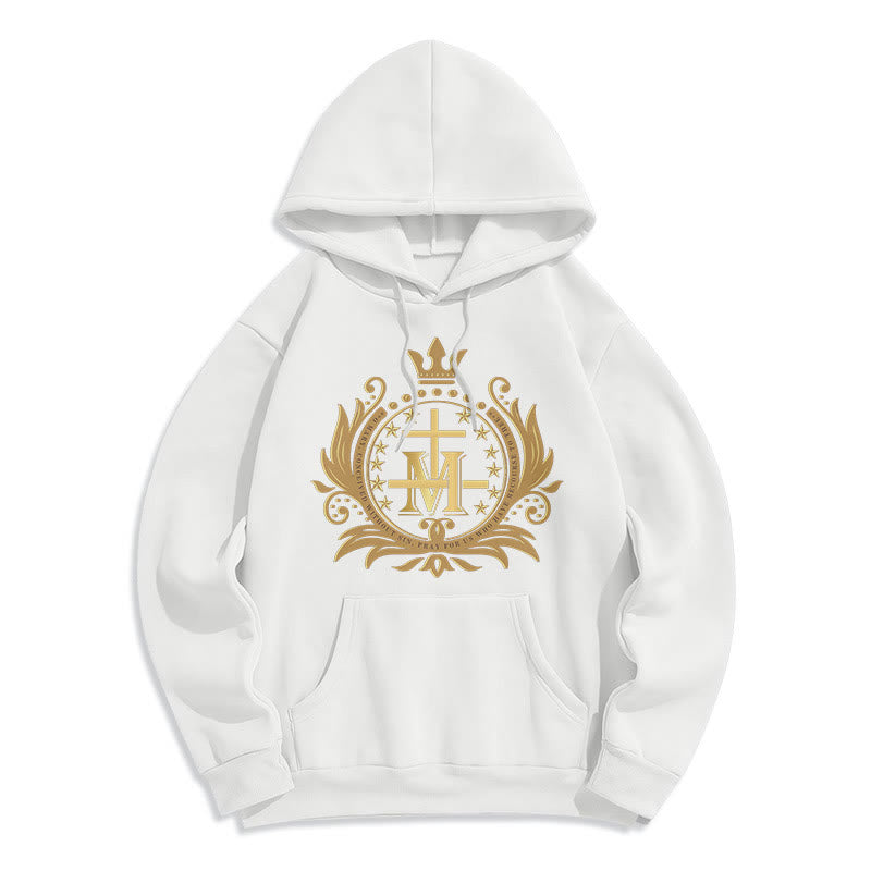 Classic Style Crowned Cross Virgin Mary Fleece Lined Polyester Hoodie - White - 2XL - image 6