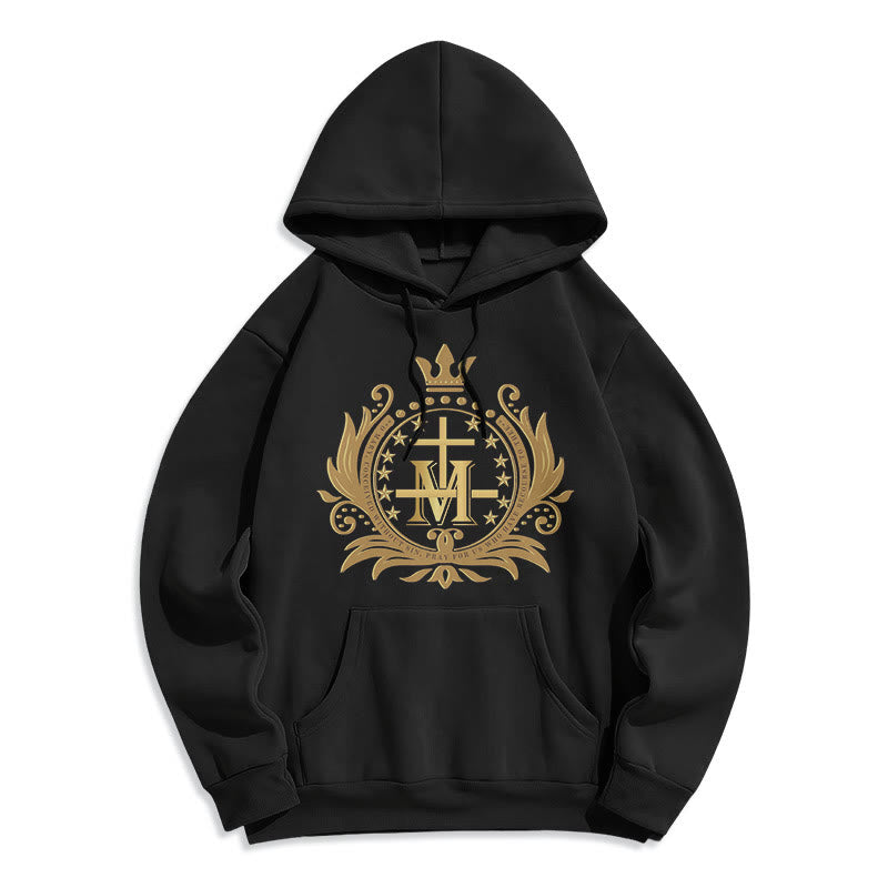 Classic Style Crowned Cross Virgin Mary Fleece Lined Polyester Hoodie - Black - 2XL - image 0