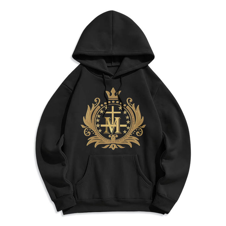 Classic Style Crowned Cross Virgin Mary Fleece Lined Polyester Hoodie - Black - 2XL - image 0