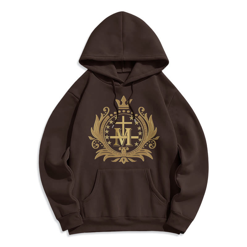 Classic Style Crowned Cross Virgin Mary Fleece Lined Polyester Hoodie - Brown - 2XL - image 10