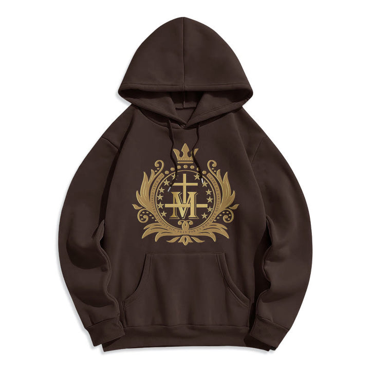 Classic Style Crowned Cross Virgin Mary Fleece Lined Polyester Hoodie - Brown - 2XL - image 10