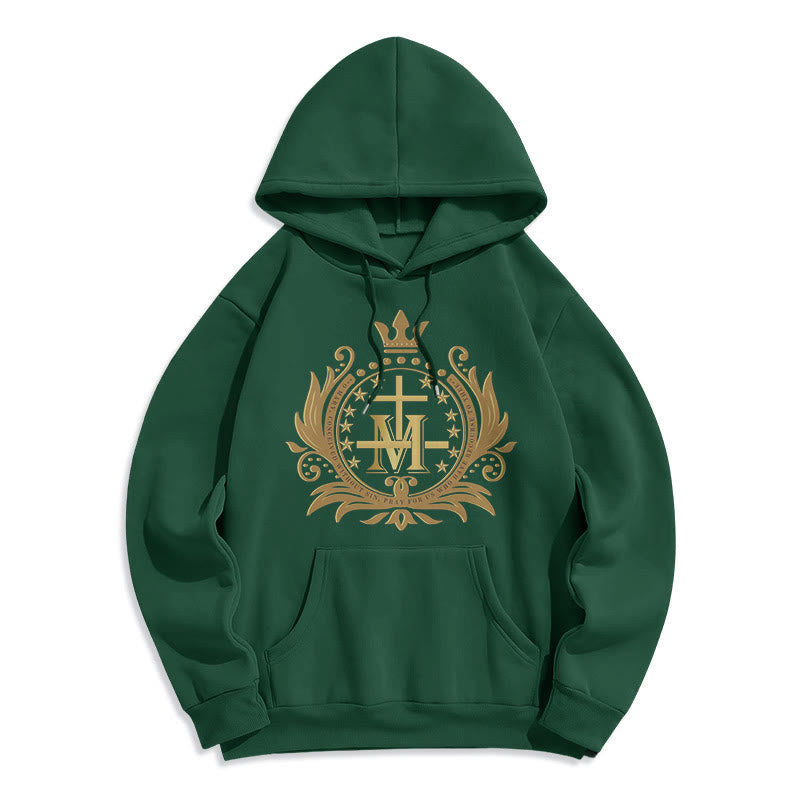 Classic Style Crowned Cross Virgin Mary Fleece Lined Polyester Hoodie - Green - 2XL - image 12