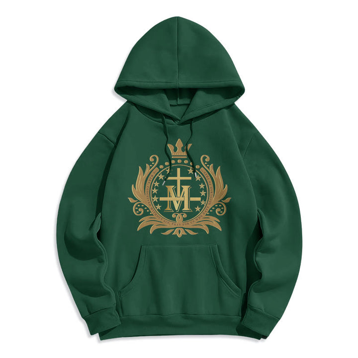 Classic Style Crowned Cross Virgin Mary Fleece Lined Polyester Hoodie - Green - 2XL - image 12