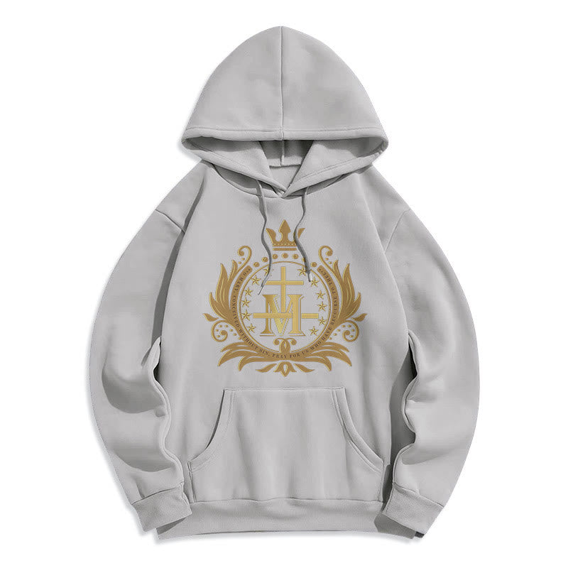 Christianartworkshop Classic Style Crowned Cross Virgin Mary Fleece Lined Polyester Hoodie - Grey - 2XL - image 15