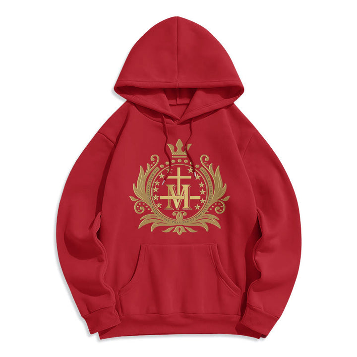 Classic Style Crowned Cross Virgin Mary Fleece Lined Polyester Hoodie - Red - 2XL - image 18