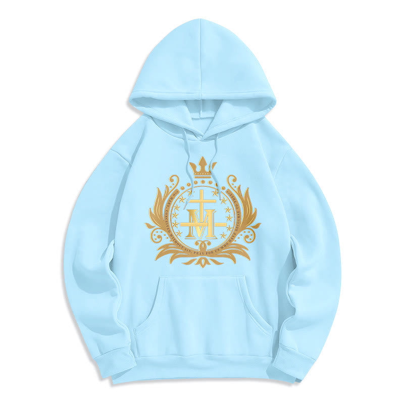 Christianartworkshop Classic Style Crowned Cross Virgin Mary Fleece Lined Polyester Hoodie - Blue - 2XL - image 13