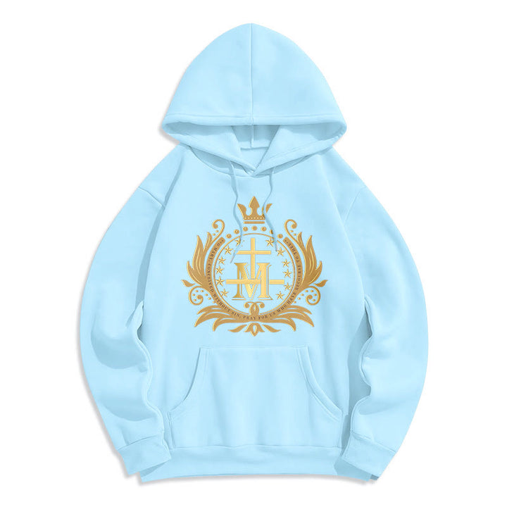 Christianartworkshop Classic Style Crowned Cross Virgin Mary Fleece Lined Polyester Hoodie - Blue - 2XL - image 13