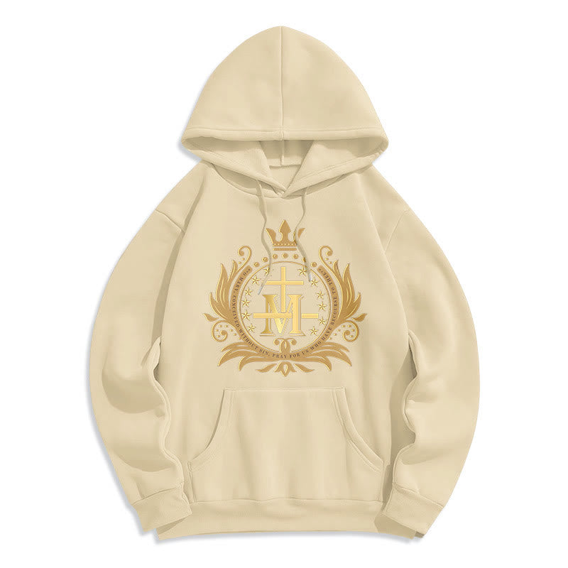 Classic Style Crowned Cross Virgin Mary Fleece Lined Polyester Hoodie - Beige - 2XL - image 8