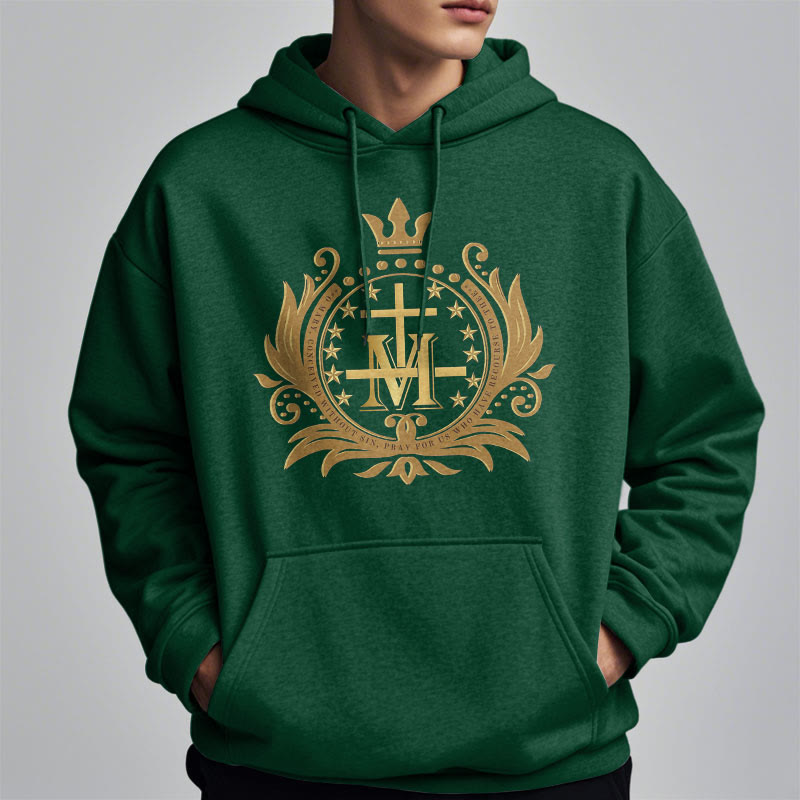 Christianartworkshop Classic Style Crowned Cross Virgin Mary Fleece Lined Polyester Hoodie - image 12