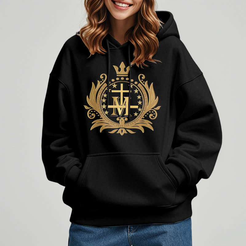 Classic Style Crowned Cross Virgin Mary Fleece Lined Polyester Hoodie - image 5