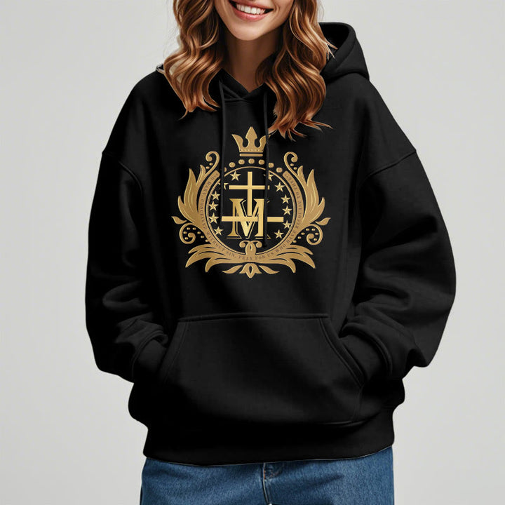 Classic Style Crowned Cross Virgin Mary Fleece Lined Polyester Hoodie - image 5