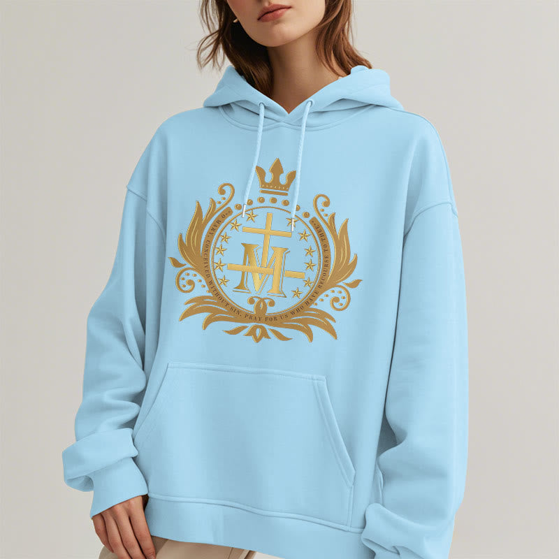 Classic Style Crowned Cross Virgin Mary Fleece Lined Polyester Hoodie - image 15