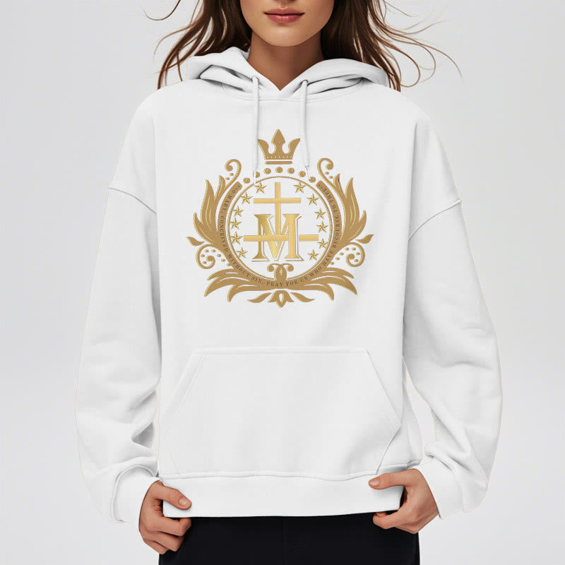 Classic Style Crowned Cross Virgin Mary Fleece Lined Polyester Hoodie - image 7