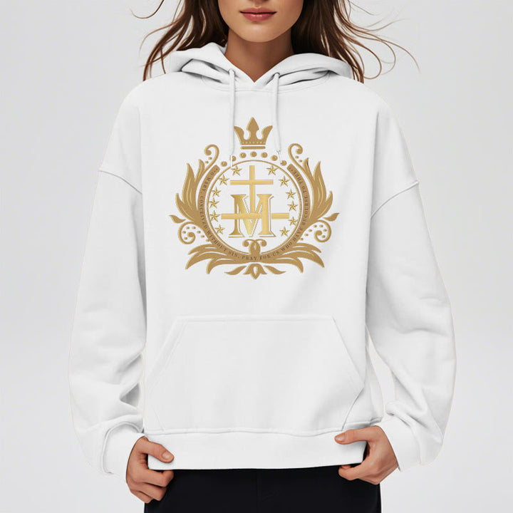 Classic Style Crowned Cross Virgin Mary Fleece Lined Polyester Hoodie - image 7