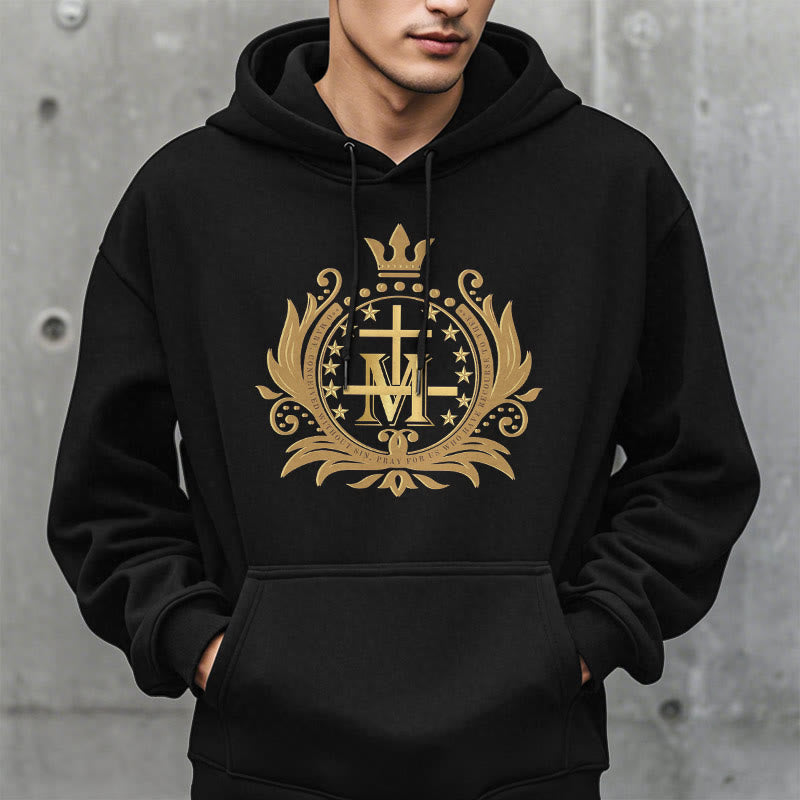 Classic Style Crowned Cross Virgin Mary Fleece Lined Polyester Hoodie - image 4
