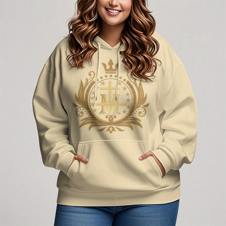 Classic Style Crowned Cross Virgin Mary Fleece Lined Polyester Hoodie - image 9