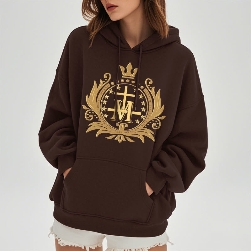 Classic Style Crowned Cross Virgin Mary Fleece Lined Polyester Hoodie - image 11