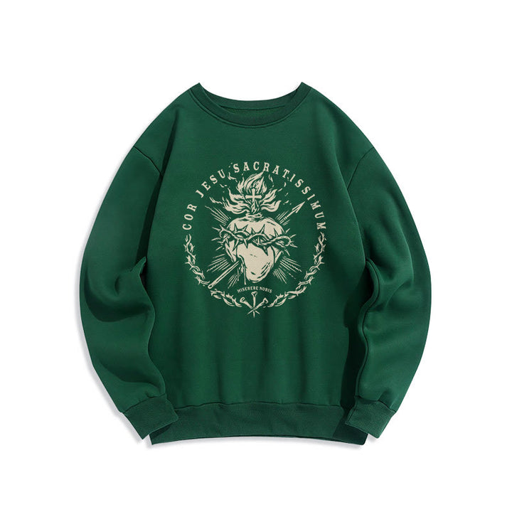 Classic Style Sacred Heart of Jesus Fleece Lined Polyester Sweatshirt - Green - 2XL - image 12
