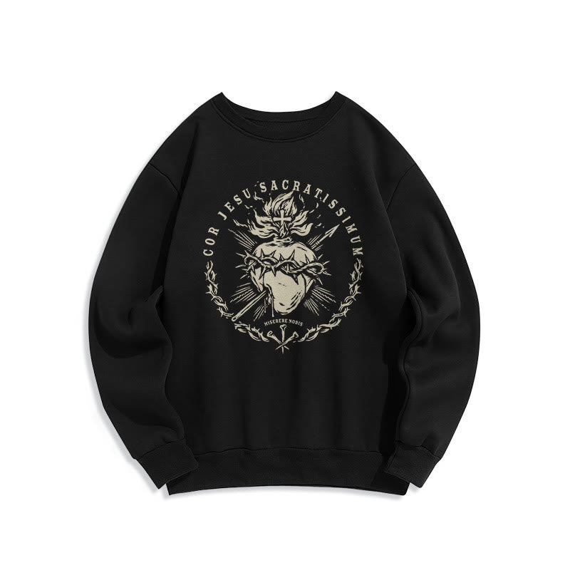 Classic Style Sacred Heart of Jesus Fleece Lined Polyester Sweatshirt - Black - 2XL - image 6