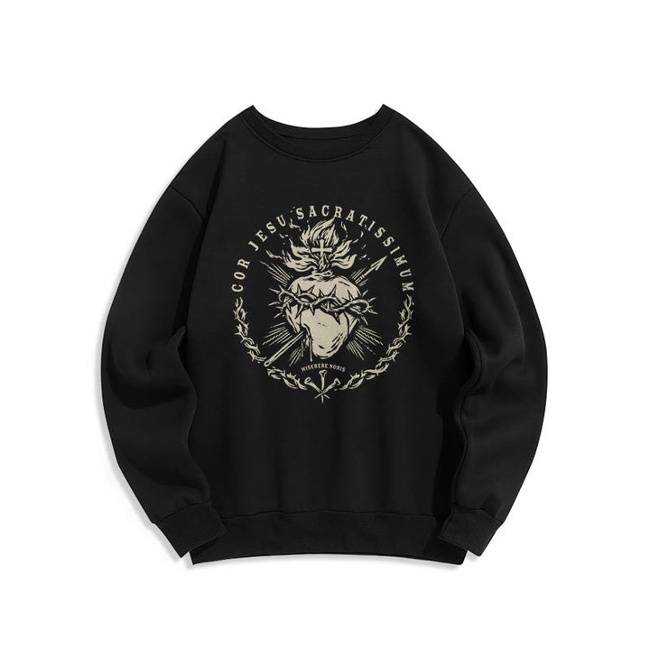 Classic Style Sacred Heart of Jesus Fleece Lined Polyester Sweatshirt - Black - 2XL - image 6