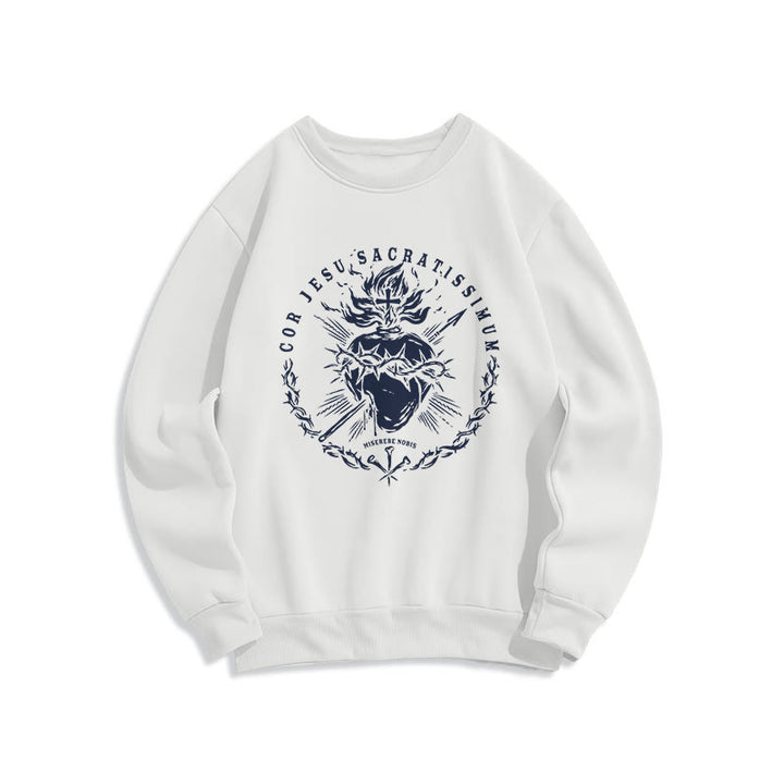 Classic Style Sacred Heart of Jesus Fleece Lined Polyester Sweatshirt - White - 2XL - image 0