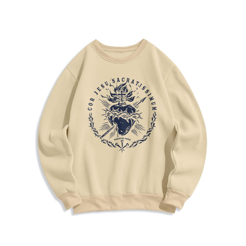 Classic Style Sacred Heart of Jesus Fleece Lined Polyester Sweatshirt - Beige - 2XL - image 8