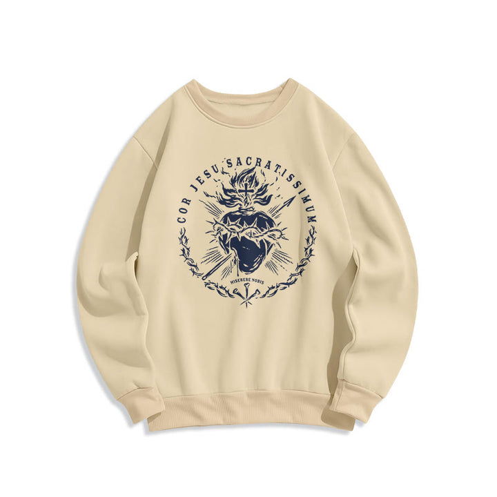 Classic Style Sacred Heart of Jesus Fleece Lined Polyester Sweatshirt - Beige - 2XL - image 8