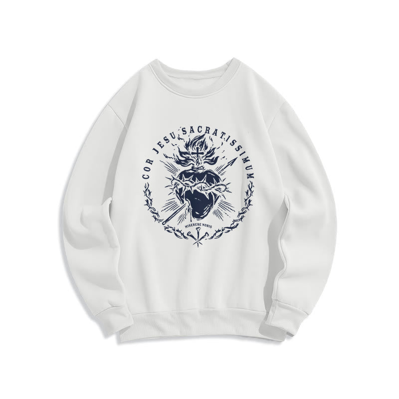 Classic Style Sacred Heart of Jesus Fleece Lined Polyester Sweatshirt - White - 2XL - image 0