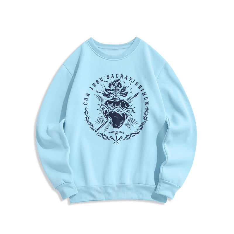 Christianartworkshop Classic Style Sacred Heart of Jesus Fleece Lined Polyester Sweatshirt - Blue - 2XL - image 13