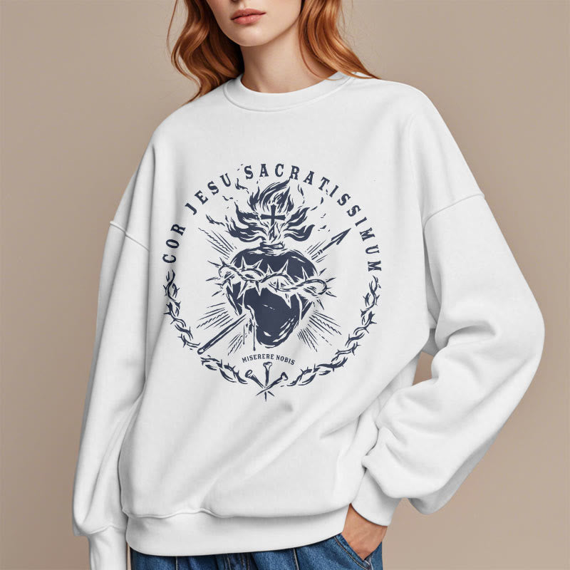 Classic Style Sacred Heart of Jesus Fleece Lined Polyester Sweatshirt - image 4