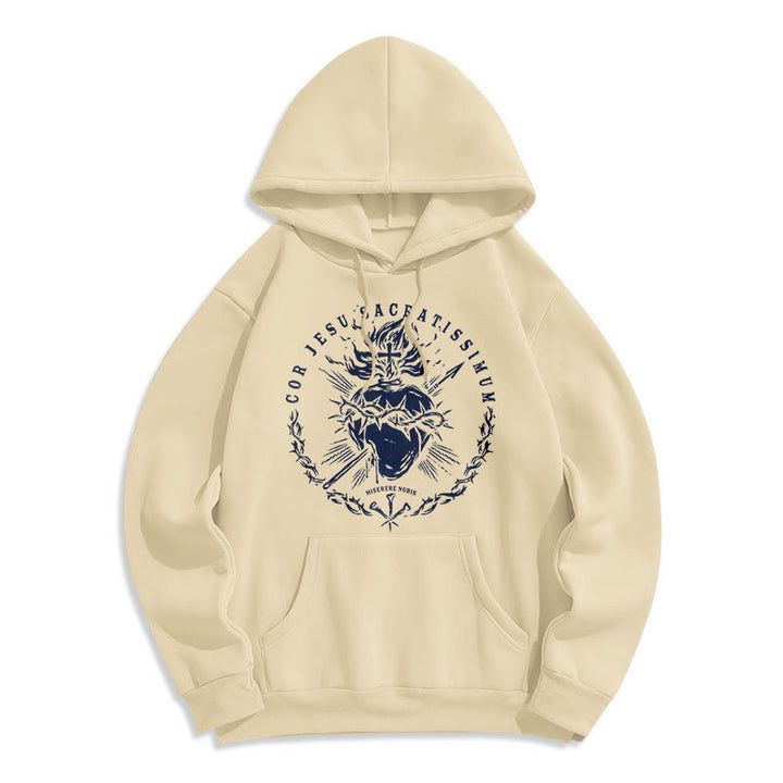 Classic Style Sacred Heart of Jesus Fleece Lined Polyester    Hoodie