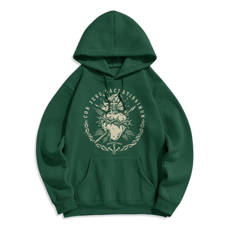 Classic Style Sacred Heart of Jesus Fleece Lined Polyester    Hoodie - Green - 2XL - image 12