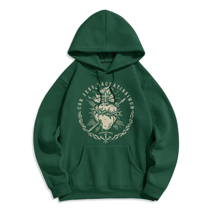 Classic Style Sacred Heart of Jesus Fleece Lined Polyester    Hoodie - Green - 2XL - image 12