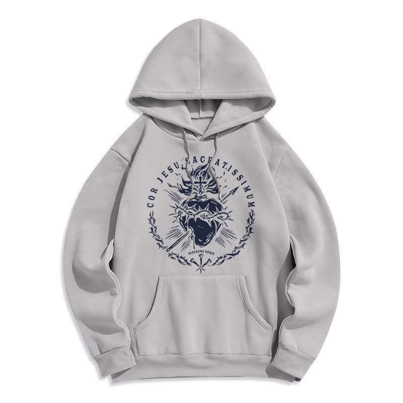 Classic Style Sacred Heart of Jesus Fleece Lined Polyester    Hoodie - Grey - 2XL - image 16