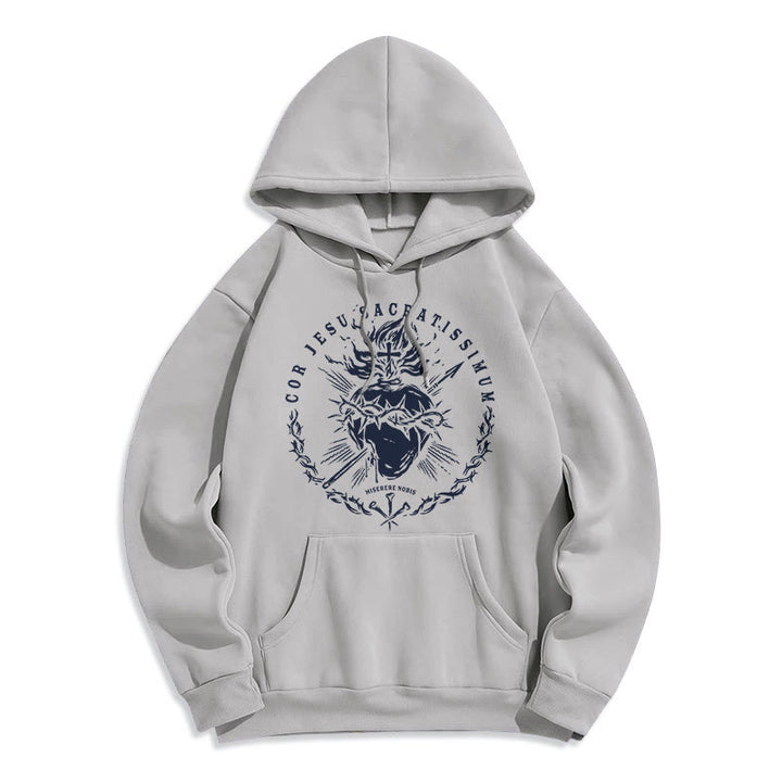 Classic Style Sacred Heart of Jesus Fleece Lined Polyester    Hoodie - Grey - 2XL - image 16