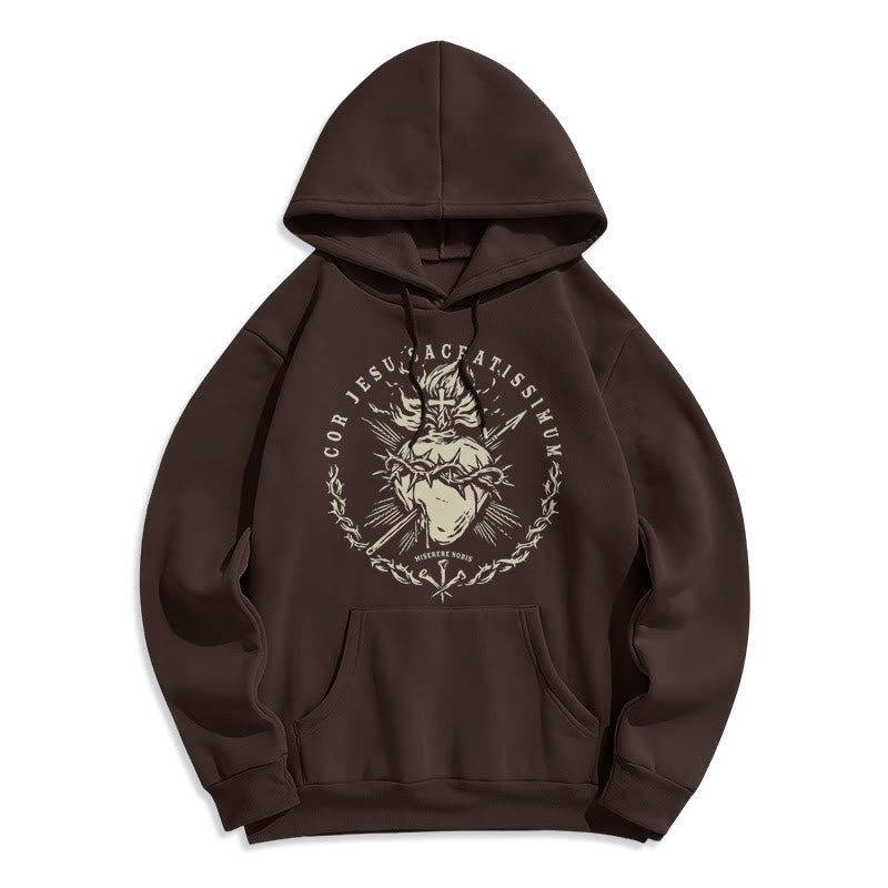 Classic Style Sacred Heart of Jesus Fleece Lined Polyester    Hoodie - Brown - 2XL - image 10