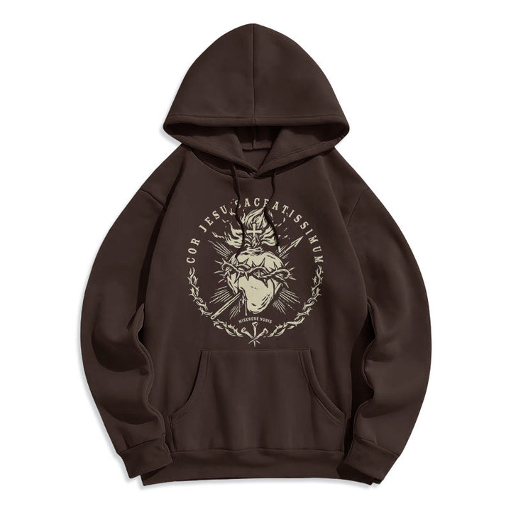 Classic Style Sacred Heart of Jesus Fleece Lined Polyester    Hoodie - Brown - 2XL - image 10