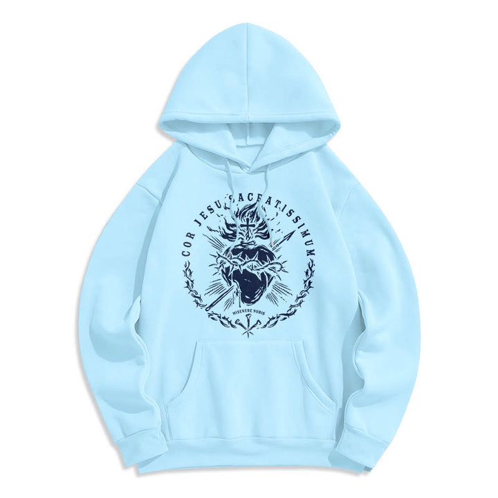 Classic Style Sacred Heart of Jesus Fleece Lined Polyester    Hoodie