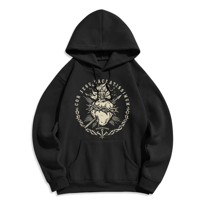 Classic Style Sacred Heart of Jesus Fleece Lined Polyester    Hoodie - Black - 2XL - image 6