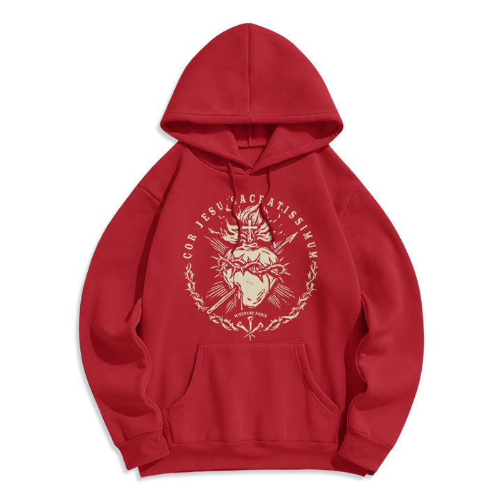 Classic Style Sacred Heart of Jesus Fleece Lined Polyester    Hoodie