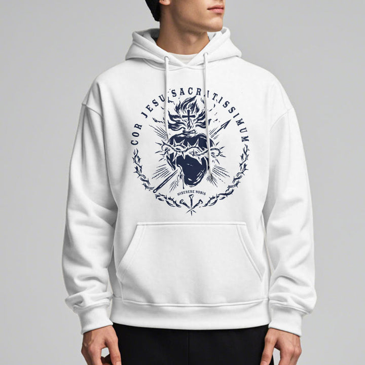 Classic Style Sacred Heart of Jesus Fleece Lined Polyester    Hoodie