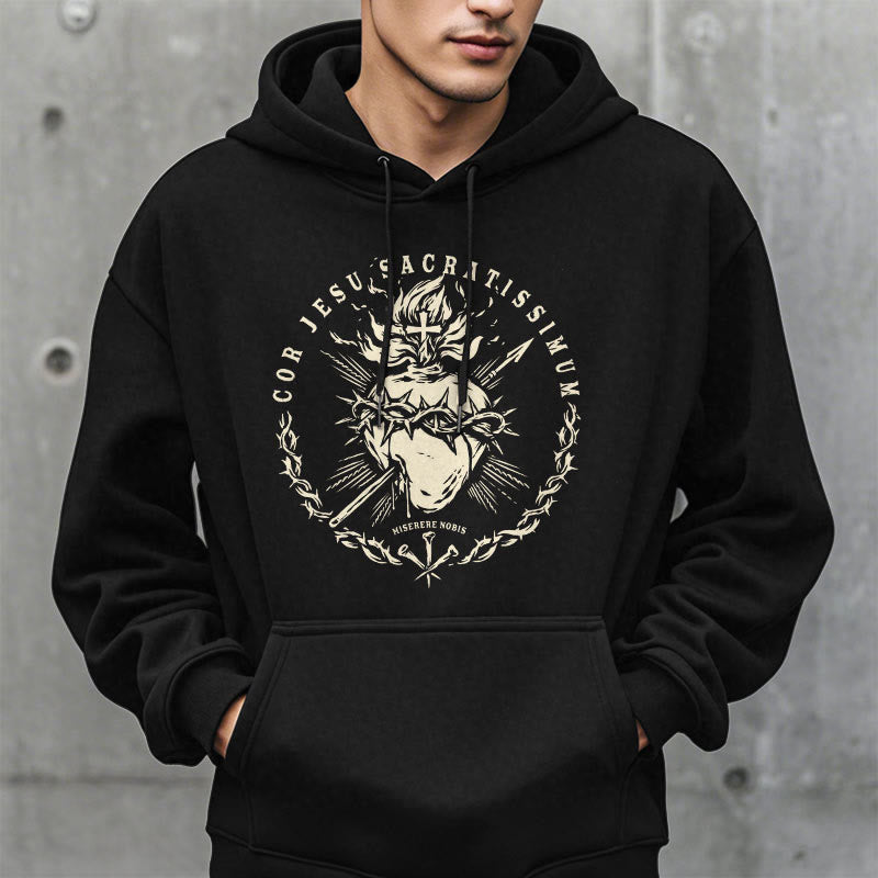 Classic Style Sacred Heart of Jesus Fleece Lined Polyester    Hoodie