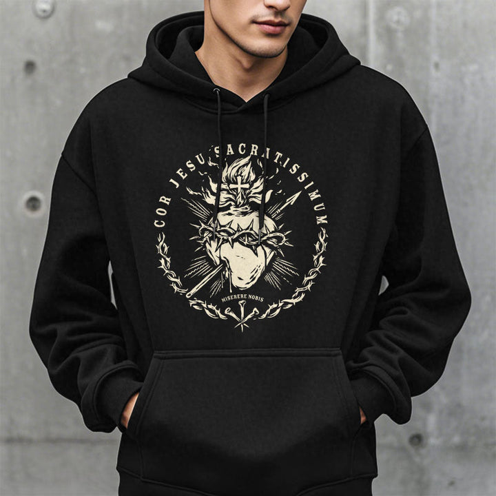 Classic Style Sacred Heart of Jesus Fleece Lined Polyester    Hoodie
