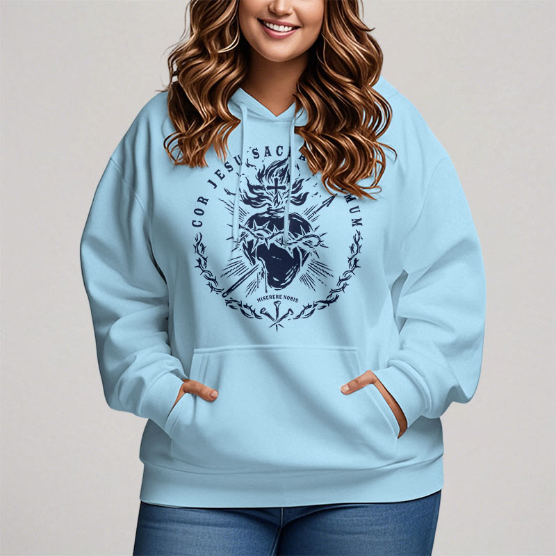 Classic Style Sacred Heart of Jesus Fleece Lined Polyester    Hoodie