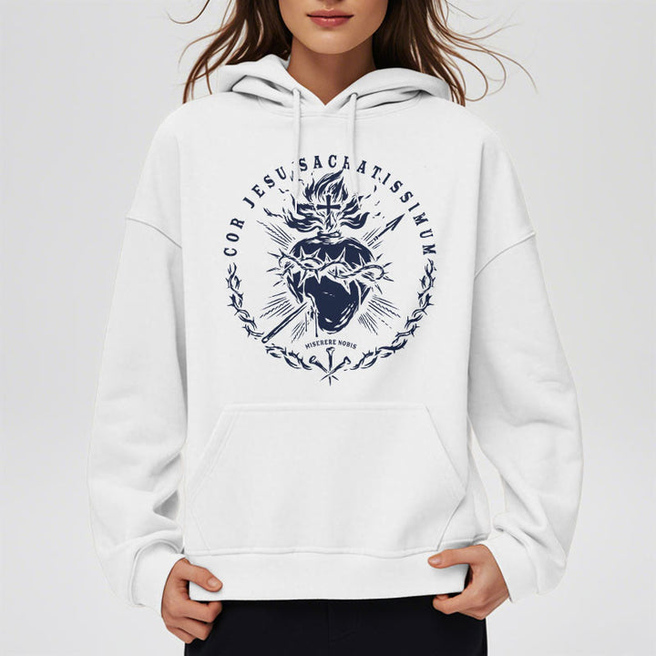 Classic Style Sacred Heart of Jesus Fleece Lined Polyester    Hoodie