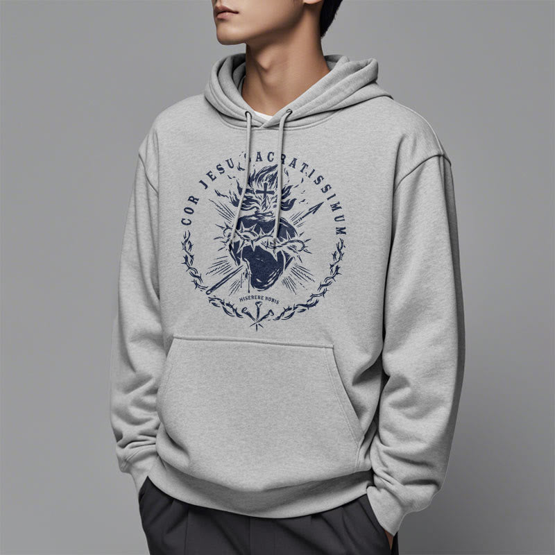 Classic Style Sacred Heart of Jesus Fleece Lined Polyester    Hoodie